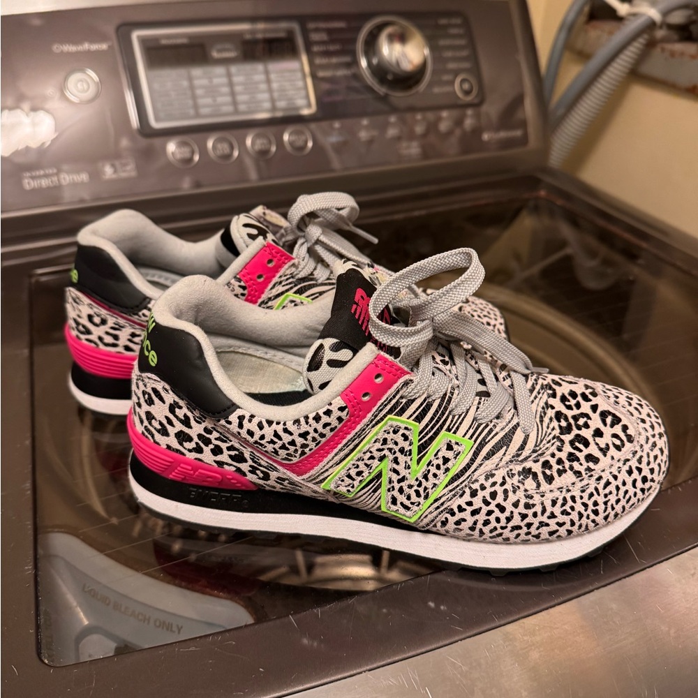 New Balance Wild Print Sneakers with Pink and Green Accents